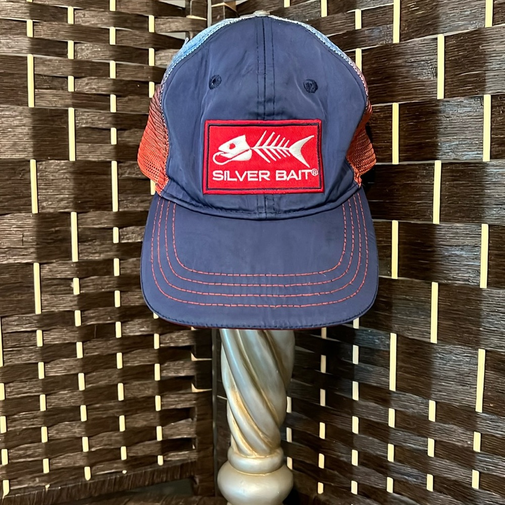 Silver Bait SnapBack Hat Performance Fishing Red Blue Adjustable Trucker Cap